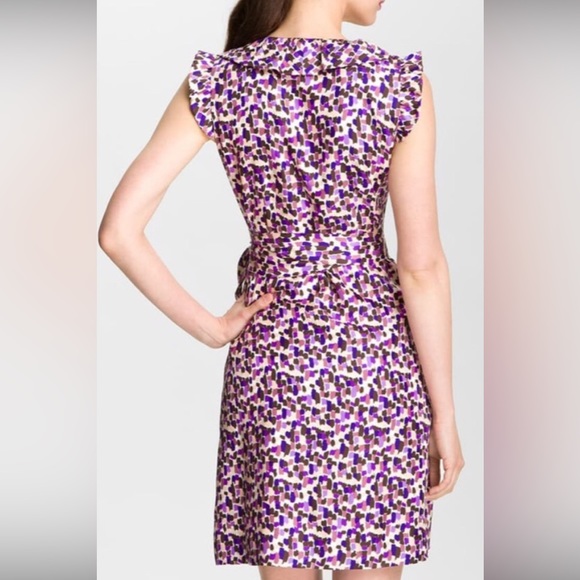 Kate Spade Aubrey Purple/White/Peach/Tan Wrap Silk Dress with Sash - Size 2. - Picture 14 of 17